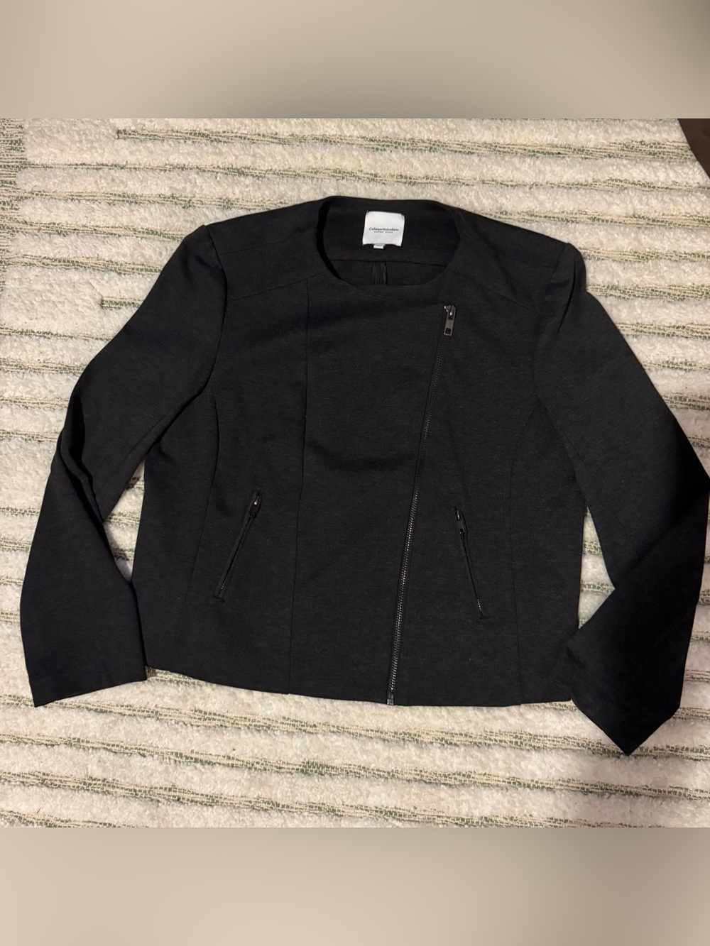 Catherine Malandrino Asymmetric Zip Moto Jacket Blazer Black XXL